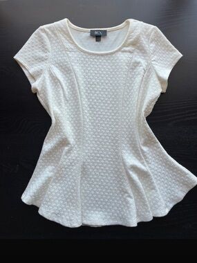 Elegant BCX White Textured Peplum Top